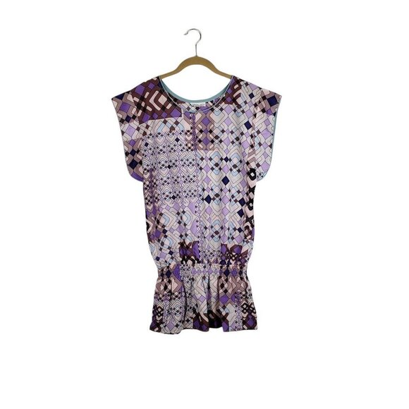 Lolita Jaca St Barth Top Lightweight Cotton Smocked Purple Print Size Small - Picture 8 of 8